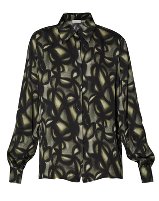 CAMICIA DONNA IN RASO STAMPATO - VERDE NERO