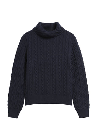 MAGLIONE DONNA A COLLO ALTO CON TRECCE " AMBLESIDE " - BLU LKN1862 NY73 BARBOUR 