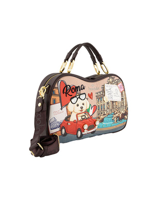 BORSA IN SIMIL PELLE " CARTOLINE DA ROMA " - FONDO MARRONE B19163YY818 U BrACCIALINI 