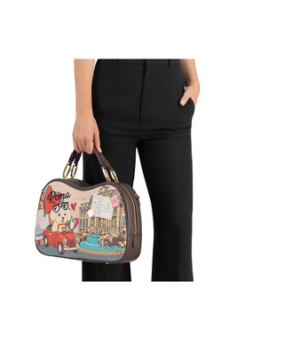 BORSA IN SIMIL PELLE " CARTOLINE DA ROMA " - FONDO MARRONE B19163YY818 U BrACCIALINI 