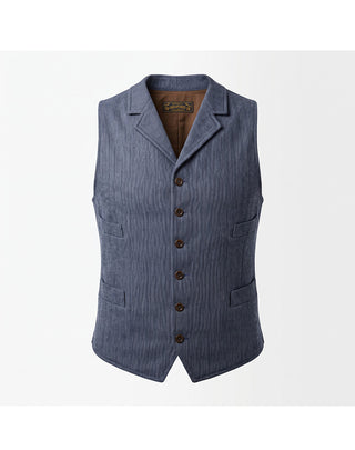 GILET UOMO " HENLEY " - BLU SPIGATO/MARRONE 107 HBT WOOL VEST HENLEY NAVY Chesapeake's 