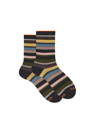 CALZINO CORTO DA DONNA A RIGHE MULTICOLOR CON LUREX AP512028 12435 GALLO 