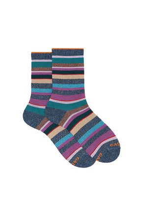 CALZINO CORTO DA DONNA A RIGHE MULTICOLOR CON LUREX AP512028 31170U/D GALLO 