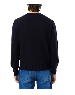 MAGLIONE GIROCOLLO UOMO IN LANA CARDATA - BLU AH2916 166 LACOSTE 