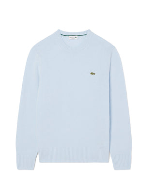 MAGLIONE GIROCOLLO UOMO IN LANA CARDATA - CELESTE AH2916 T01 LACOSTE 