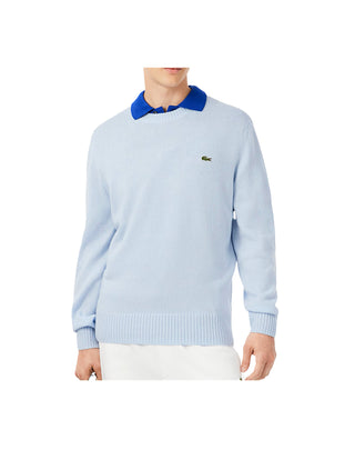 MAGLIONE GIROCOLLO UOMO IN LANA CARDATA - CELESTE AH2916 T01 LACOSTE 