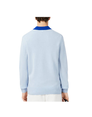 MAGLIONE GIROCOLLO UOMO IN LANA CARDATA - CELESTE AH2916 T01 LACOSTE 