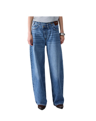 JEANS DONNA STRAIGHT CON CINTONE ASIMMETRICO UF6160 79108 LIU JO 