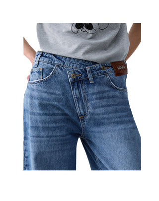 JEANS DONNA STRAIGHT CON CINTONE ASIMMETRICO UF6160 79108 LIU JO 