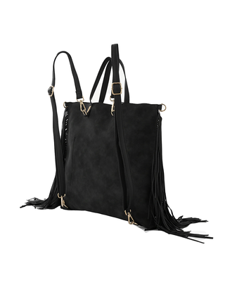 BORSA-ZAINO IN SIMIL PELLE CON FRANGE - NERO DELAVATO B803EU N MANILA GRACE 
