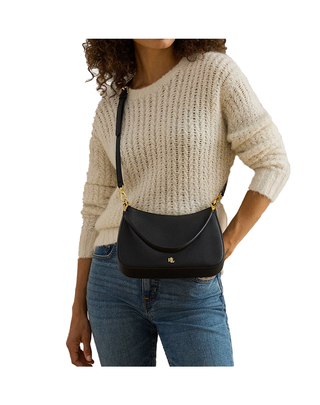 BORSA IN PELLE NERA TRATTEGGIATA " DANNY MEDIA " 431883768 008 RALPH LAUREN 