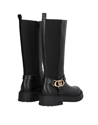 STIVALE ALTO IN PELLE CON LOGO METALLICO - NERO SF5059 22222 LIU JO SHOES 