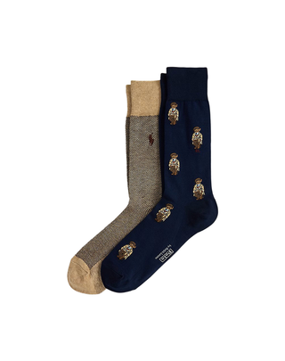 PACCO DA DUE PAIA CALZINI UOMO " POLO BEAR " - BLU/CAMMELLO 449P04694 002 RALPH LAUREN 