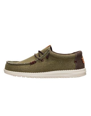 MOCASSINO IN TELA UOMO " WALLY BRAIDED"- OLIVE BROWN HD.40003 3CI HEY DUDE 