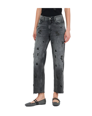 JEANS DONNA STRAIGHT CON APPLICAZIONI STRASS - DENIM GRIGIO UF5115D4854 87455 LIU JO 