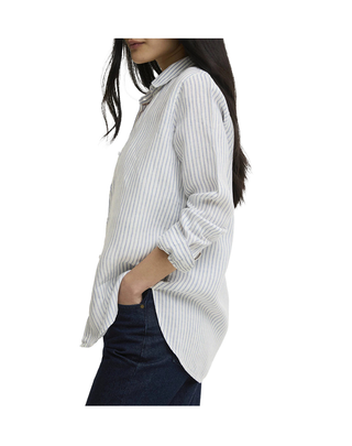 CAMICIA DONNA OVER IN PURO LINO " MARINE " - CHAMBRAY STRIPE LSH1315 BL27 BARBOUR 