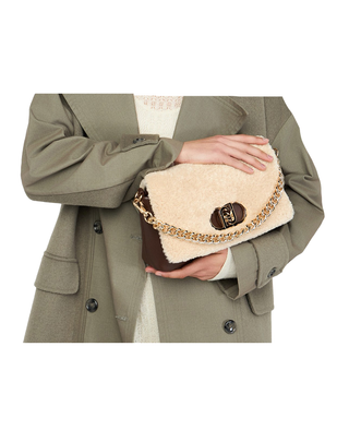 BORSA MEDIA IN ECO PELLE E TEDDY - TESTA DI MORO AF5138E0692 90912 LIU JO 