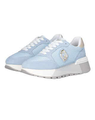 SNEAKERS DONNA CON PLATFORM IN SUEDE E MESH - AZZURRO