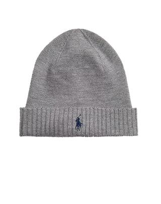 ZUCCOTTO IN PURA LANA CON LOGO - GREY MELANGE 710886137 003 RALPH LAUREN 