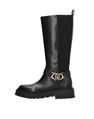 STIVALE ALTO IN PELLE CON LOGO METALLICO - NERO SF5059 22222 LIU JO SHOES 