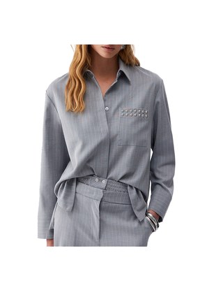 CAMICIA DONNA GESSATA CON BORCHIE SUL TASCHINO - GRIGIO WA6191T349A D3734 LIU JO 
