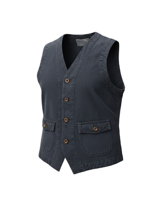 GILET UOMO " WORK VEST LINEN " - NAVY WORK VEST LINEN ST MICHEL N Chesapeake's 