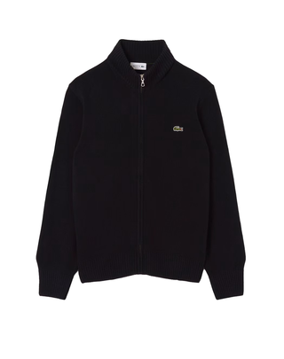 MAGLIONE UOMO FULL ZIP IN LANA CARDATA - NERO AH5181 031 LACOSTE 