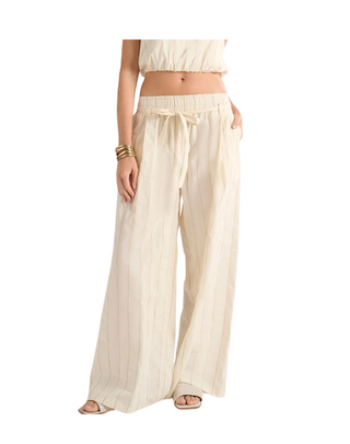 PANTALONE PALAZZO IN POPELINE RIGATO