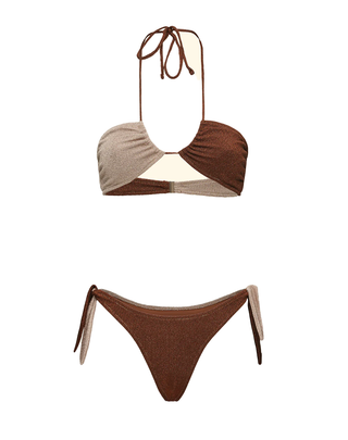 BIKINI IN TESSUTO LUREX BICOLOR- MARRONE SW1111 BN F**K 