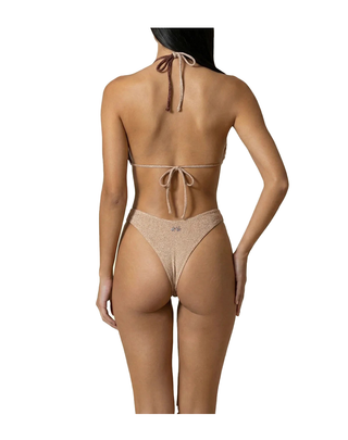 BIKINI A TRIANGOLO IN TESSUTO LUREX BICOLOR - MARRONE SW1110 BN F**K 