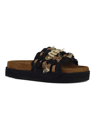 SANDALO A FASCIA CON FRANGE - NERO 451008K BLA MOU 