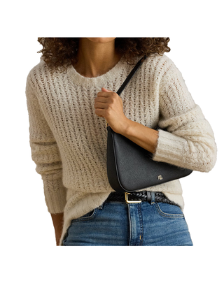 BORSA IN PELLE NERA TRATTEGGIATA " DANNY MEDIA " 431883768 008 RALPH LAUREN 