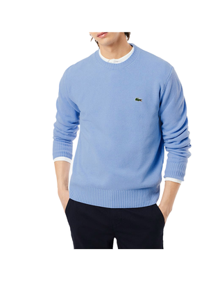 MAGLIONE GIROCOLLO UOMO IN LANA CARDATA - CELESTE AH2916 HBP LACOSTE 