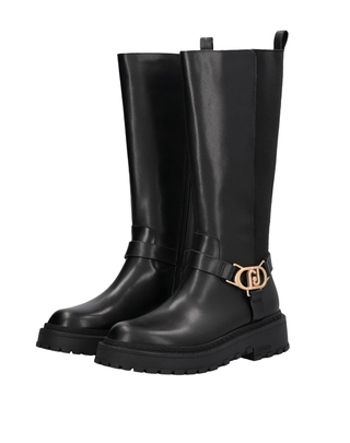 STIVALE ALTO IN PELLE CON LOGO METALLICO - NERO SF5059 22222 LIU JO SHOES 
