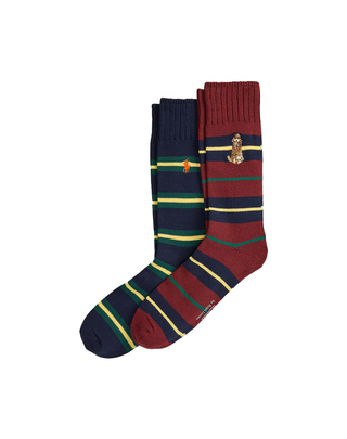 CONFEZIONE 2 PAIA CALZINI UOMO RIGA -WINE E BLU 449P04700 001 RALPH LAUREN 