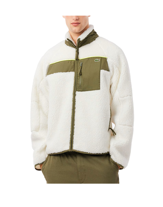 GIACCA IN PILE SHERPA COLOR BLOCK - BIANCO VERDE CACHI BH5908 A6I LACOSTE 