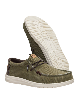 MOCASSINO IN TELA UOMO " WALLY BRAIDED"- OLIVE BROWN HD.40003 3CI HEY DUDE 