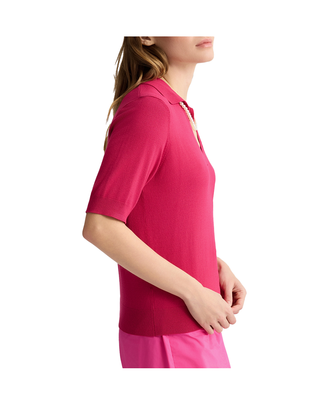 MAGLIA SCOLLO POLO CON COLLANA - FUXIA