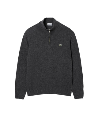 MAGLIONE UOMO IN LANA CON MEZZA ZIP - GRIGIO MELANGE SCURO AH3052 050 LACOSTE 