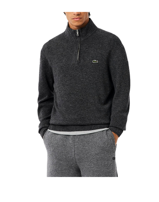 MAGLIONE UOMO IN LANA CON MEZZA ZIP - GRIGIO MELANGE SCURO AH3052 050 LACOSTE 