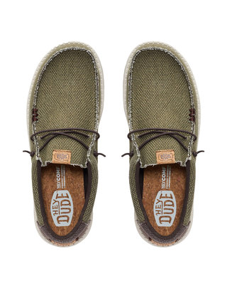 MOCASSINO IN TELA UOMO " WALLY BRAIDED"- OLIVE BROWN HD.40003 3CI HEY DUDE 