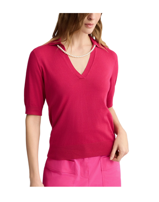 MAGLIA SCOLLO POLO CON COLLANA - FUXIA