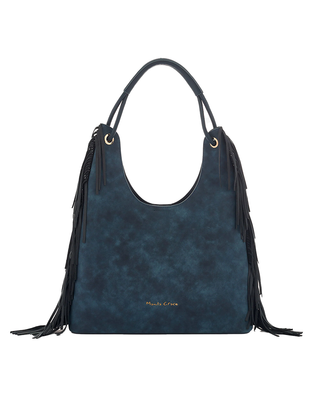 BORSA HOBO EFFETTO SUEDE CON FRANGE - BLU DELAVATO B801EU N MANILA GRACE 
