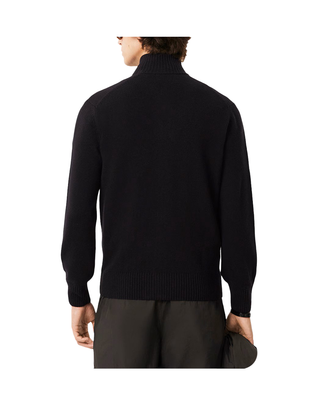MAGLIONE UOMO FULL ZIP IN LANA CARDATA - NERO AH5181 031 LACOSTE 
