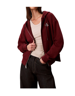 FELPA DONNA FULL ZIP CON CAPPUCCIO - BORDEAUX LV047B270G WCV CALVIN KLEIN 