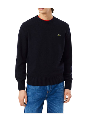 MAGLIONE GIROCOLLO UOMO IN LANA CARDATA - BLU AH2916 166 LACOSTE 