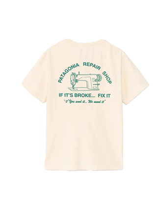 T-SHIRT UOMO " REPAIR SHOP " - CREMA CON STAMPA VERDE 37844 UDNL PATAGONIA 