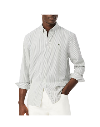 CAMICIA A RIGHE REGULAR FIT IN COTONE PINPOINT - BIANCO VERDE CH5084 324 LACOSTE 