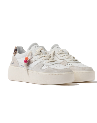 SNEAKERS DONNA COURT PLATFORM VINTAGE CALF WHITE-LEOPARD COURT PLATFORM WD D.A.T.E. 