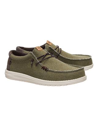 MOCASSINO IN TELA UOMO " WALLY BRAIDED"- OLIVE BROWN HD.40003 3CI HEY DUDE 